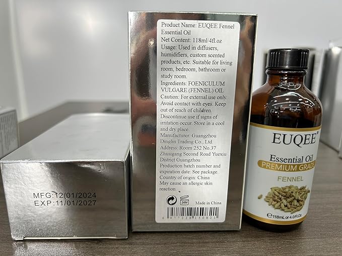 Fennel Essential Oil 4Fl.Oz Pure Fennel Oil with Glass Dropper for Skin, Aromatherapy, Diffuser, Soap Making, Candle Making - 118ml
