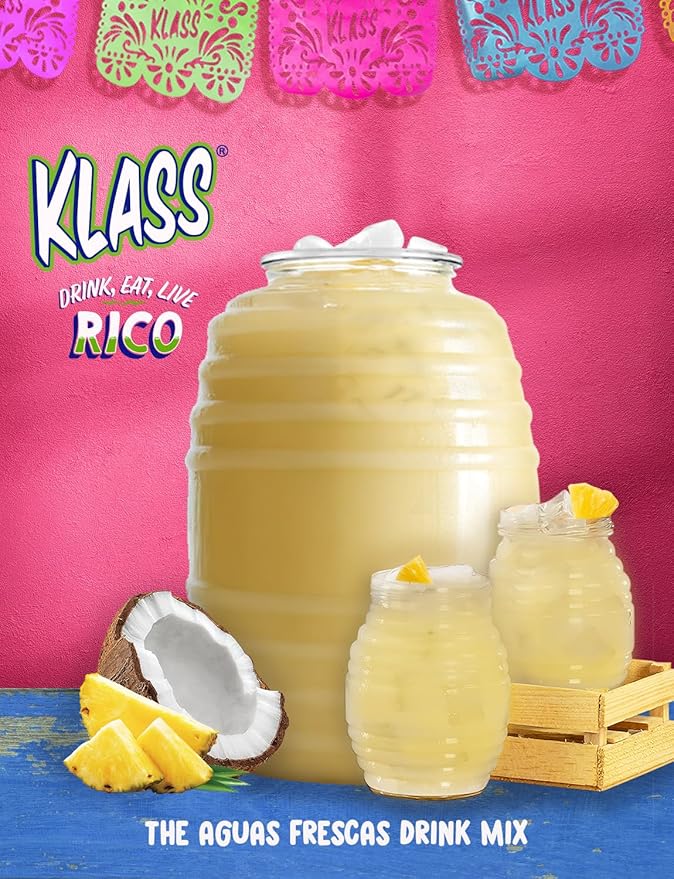 Klass Aguas Frescas |Pina Colada Drink Mix| Flavor From Natural Sources & No Artificial Flavor With Vitamin C (Makes 7 to 9 Quarts) 14.1 Oz Family Pack (4-Pack)