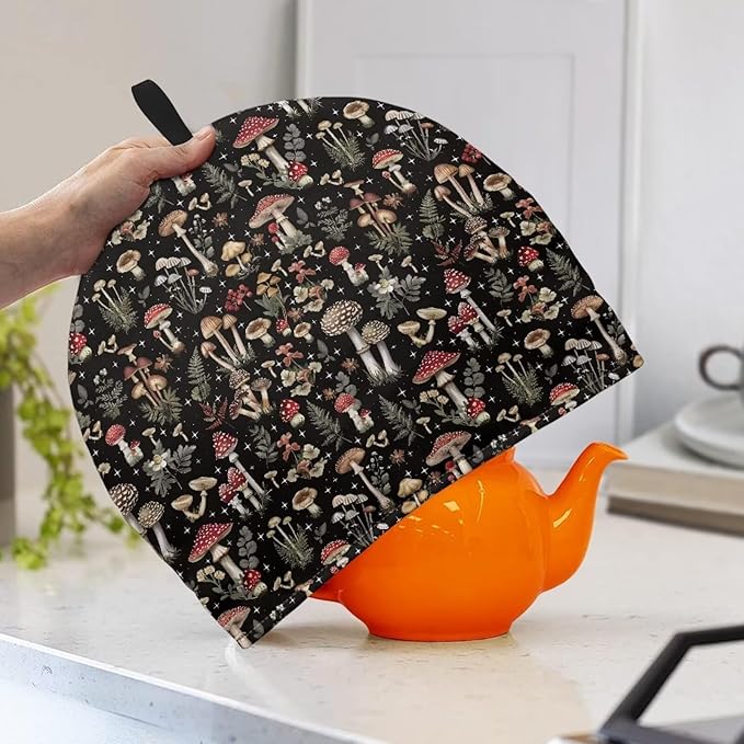 Mushroom Forest Tea Cozy Protective Tea Pot Keep Warm Cover Insulated Teapot Cover with Top Handy Loop Domed Tea Cosies