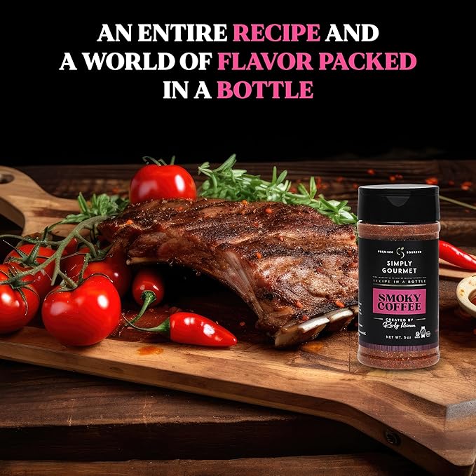 Smoky Coffee Spice 5oz | Recipe in a Bottle | Premium Blend Spice for Gourmet Cooking | No-Addition Needed, Versatile Culinary Season | Simply Gourmet by Rivky Kleiman