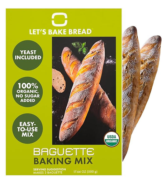 Let???Bake Bread Organic Baguette Baking Mix - Crusty Artisan French Bread at Home - USDA Organic, Non-GMO, No Additives, Easy Home Baking, Parisian Bakery-Style Loaf - 17.64 oz (1 Pack)