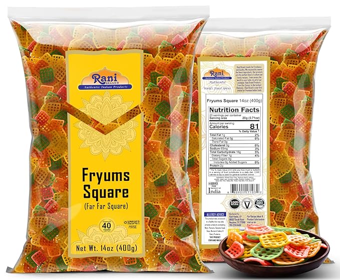 Rani Far Far / Fryums (Wheat & Tapioca Pellet) Square Shape 14oz (400g) ~ Vegan, Kosher, Uncooked, Used to Make Papad, Bhungra / Chip Snack