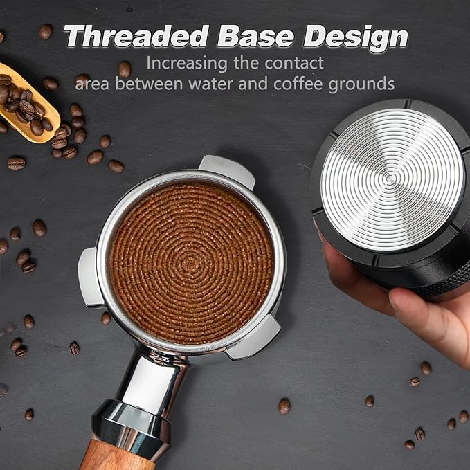 Espresso Tamper 58mm, Adjustable Depth Coffee Tamper with Calibrated Spring Loaded, 304 Stainless Steel Palm Tamper Tool, fits 58mm Portafilter Basket (Black)