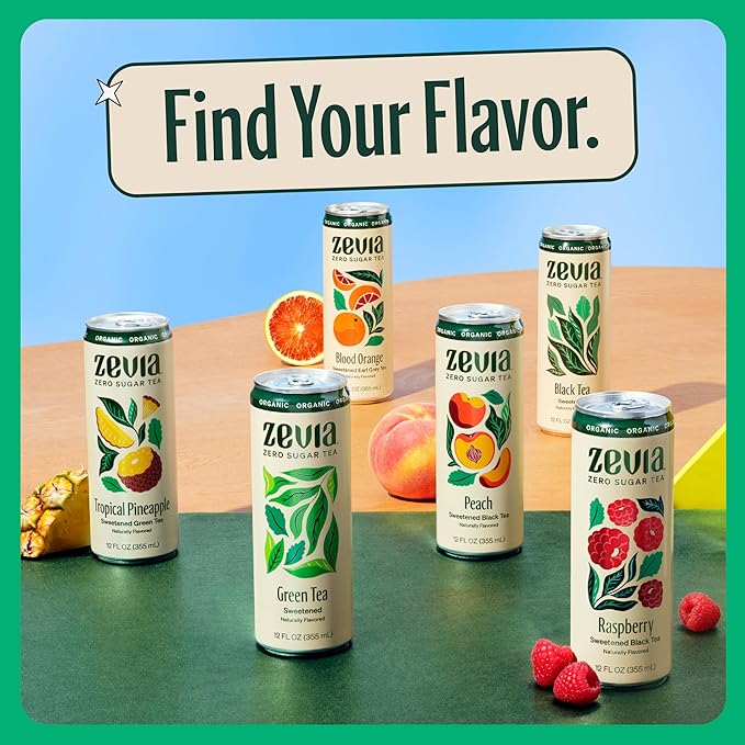 Zevia Zero Sugar Tea, Black Tea with Peach, 12 oz Cans (12-Pack) – Naturally Sweetened, Zero Calorie Sugar Free - Non-GMO Project Verified, Gluten-Free, Vegan