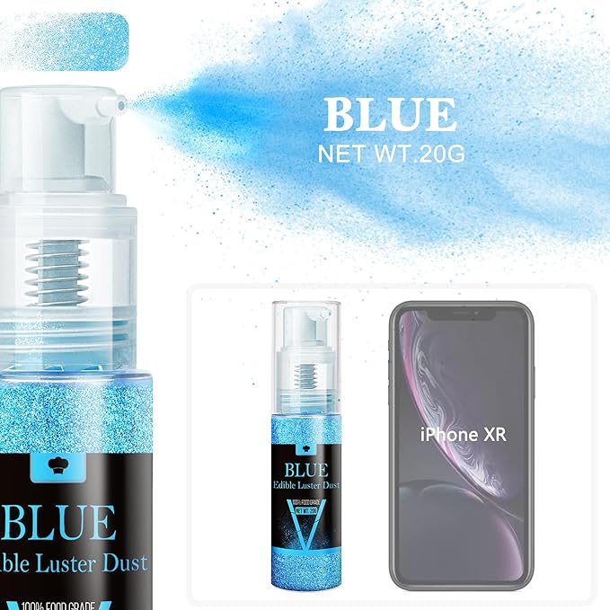 Edible Glitter Spray - 20g Luster Dust Edible Glimmer Powder for Sparkling Cocktails, Cake, Cupcakes, Beverage - Food Grade Shimmer Dust Powder for Baking, Drinks, Cookies Decoration, Halloween (Blue)