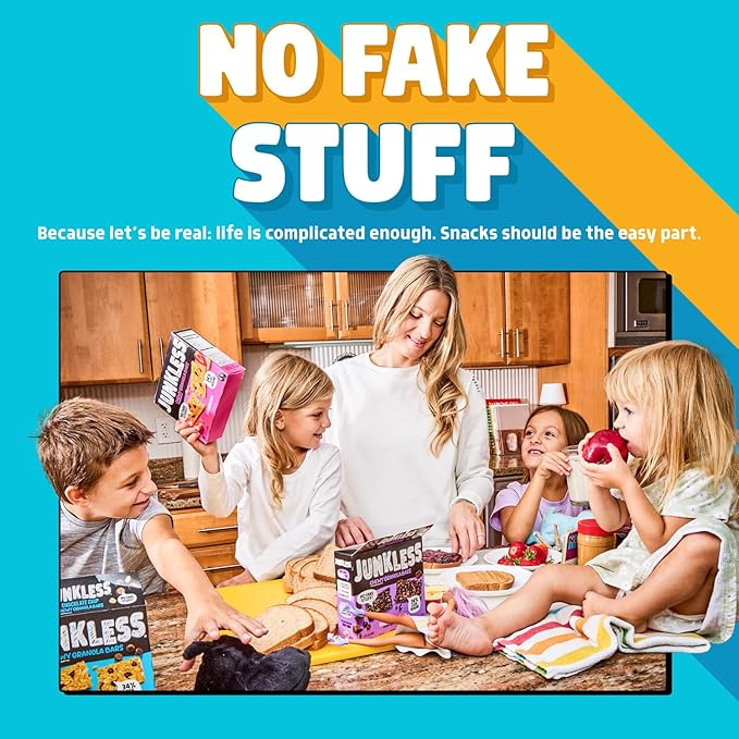 JUNKLESS Chewy Granola Bars Twin Pack ??Chocolate Chip & Cinnamon Roll (12 Bars)?밚ess Sugar, Non-GMO, Gluten-Free, Wholesome Snack Bars for Kids & Adults, 2 Boxes