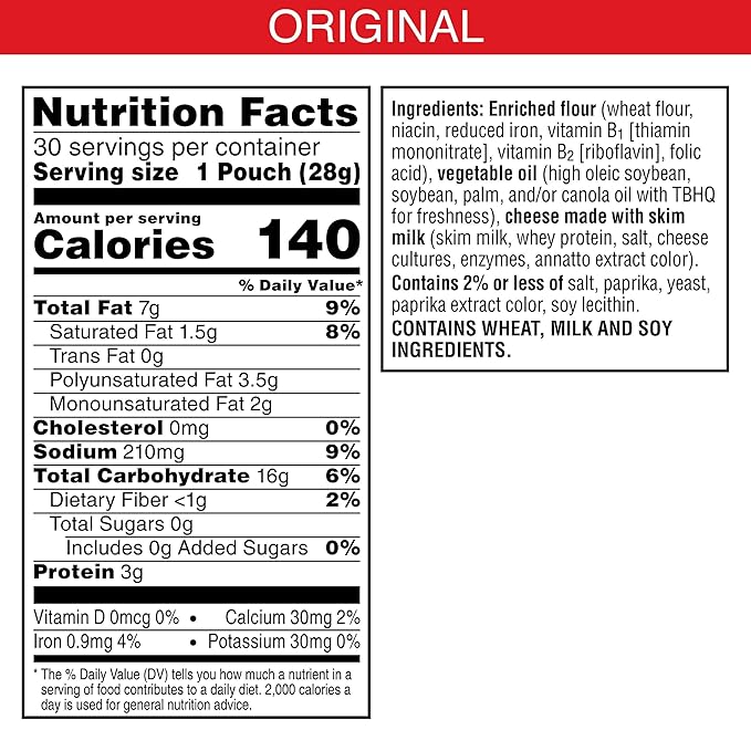 Cheez-It Cheese Crackers, Baked Snack Crackers, Halloween Snacks, Original, 30oz Box (30 Pouches)