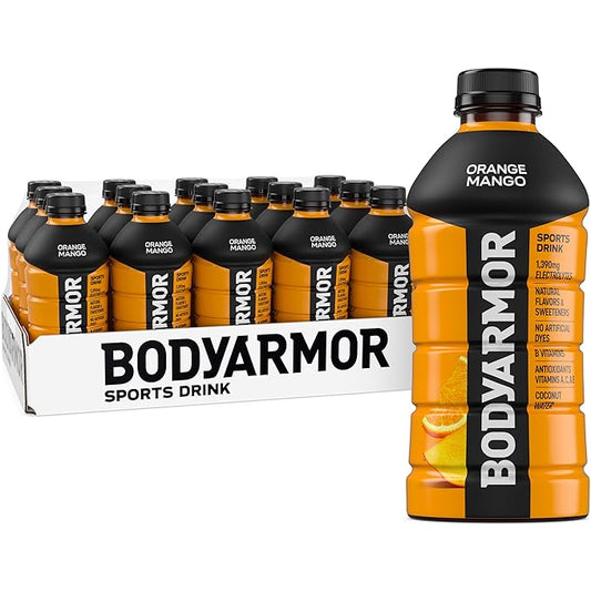 BODYARMOR Sports Drink Sports Beverage, Orange Mango, Coconut Water Hydration, Natural Flavors With Vitamins, Potassium-Packed Electrolytes, Perfect For Athletes, 28 Fl Oz (Pack of 15)