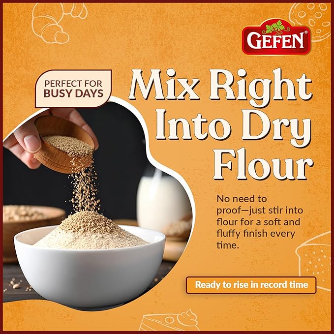Gefen Instant Natural Dry Yeast, 1 LB Bag, Great for Breads & Challah, Certified Kosher