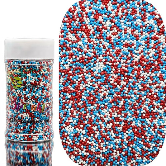 SE Si&Moos 4th of July Nonpareil Sprinkles, 2mm Red White and Blue Mini Edible Pearls Patriotic Sprinkles Independence Day Cupcake Decorations Red White Blue Nonpareils Wedding Shower Party Christmas Holiday Supplies 3.5 OZ