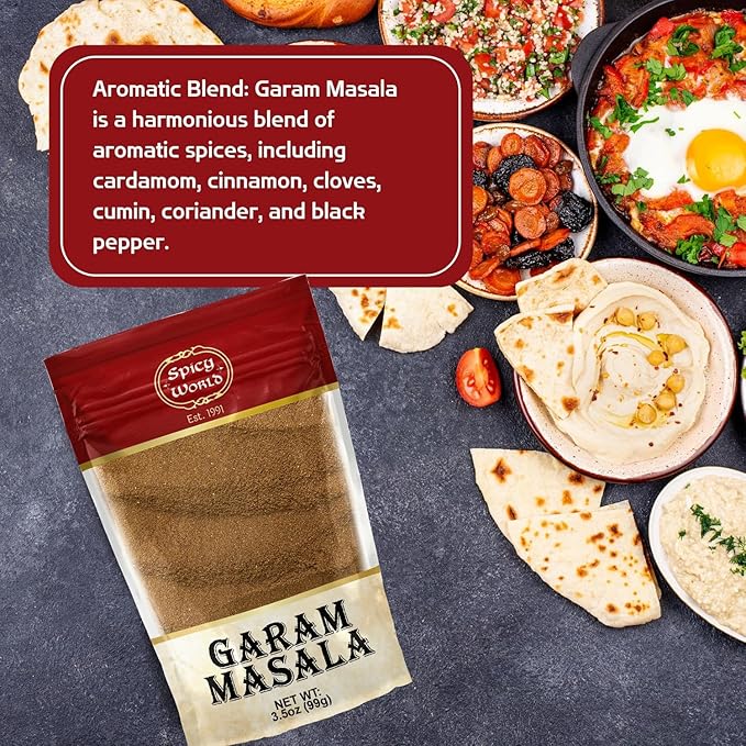 Spicy World Garam Masala Powder 3.5 Oz | Salt Free, Vegan | Indian Origin | Garam Masala Spice Powder