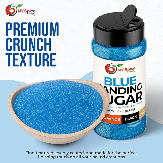 NY Spice Shop Blue Sanding Sugar - 4 Ounce Sweet Colorful Edible Sprinkles For Candy Dish - Sugar Sprinkles For Cake Decorating Basket & Dishes