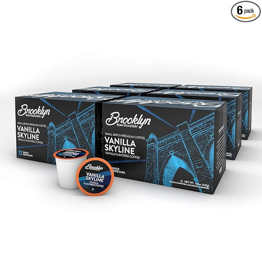 Brooklyn Beans Vanilla Skyline Flavored Gourmet Coffee Pods, Compatible with 2.0 Keurig Coffee Pods Brewers, 72 Count