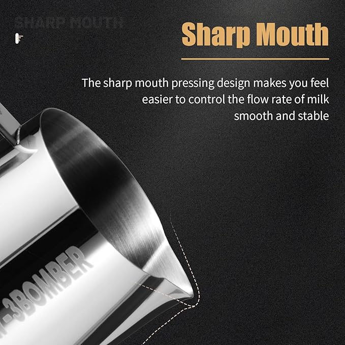 MHW-3BOMBER Milk Frothing Pitcher, 20oz/600ml Milk Frother Cup for Barista, SUS304 Stainless Steel Espresso Steaming Pitchers for Milk/Coffee/Latte Art, P3004S-OS