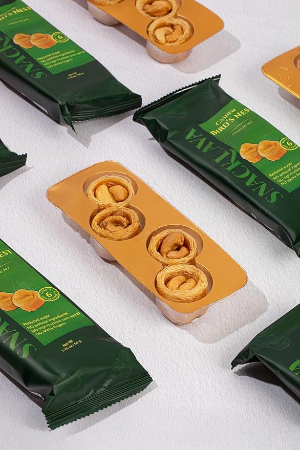 Snacklava Cashew Bird's Nest Baklava - 6 Pack (4 Pieces per Pack) - No Artificial Ingredients, Colors or Preservatives