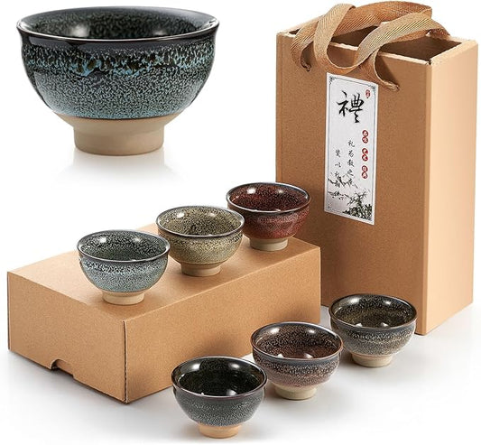 Skyley 6 Pieces Korean Soju Shot Glasses Sets Porcelain Cups Korean Ceramic Cups Tea Accessories Drinkware, Handcrafted Ceramic(Multicolor,Stylish Pattern)