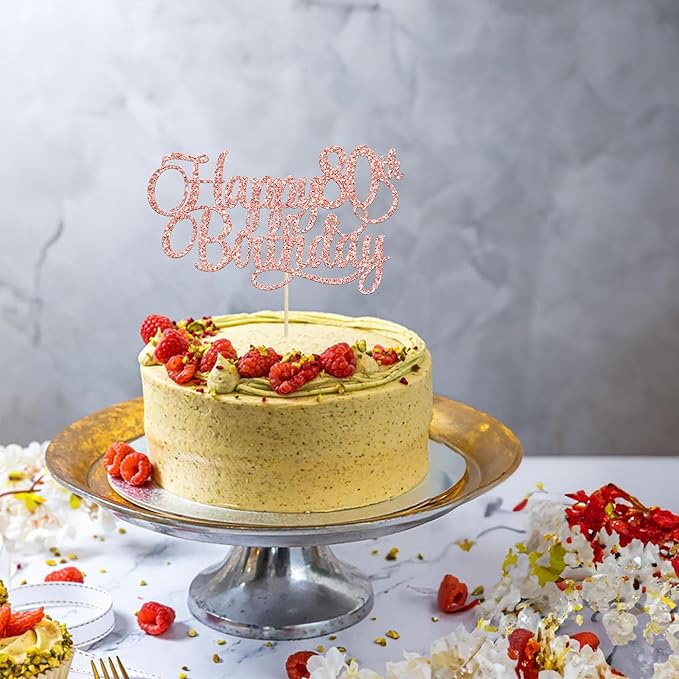 1 Pack Happy 80th Birthday Cake Topper Rose Gold Glitter Number 80 Eighty Years Old Birthday Cake Pick Decoration For 80th Birthday Celebrating Anniversary Party Supplies