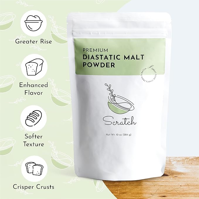 Scratch Diastatic Malt Powder for Baking - (10oz) Dried Barley Malt for Baking Bread - Bread Improver - Premium Baking Ingredients for Breads, Pizzas, Pretzels, Desserts, Shakes and More