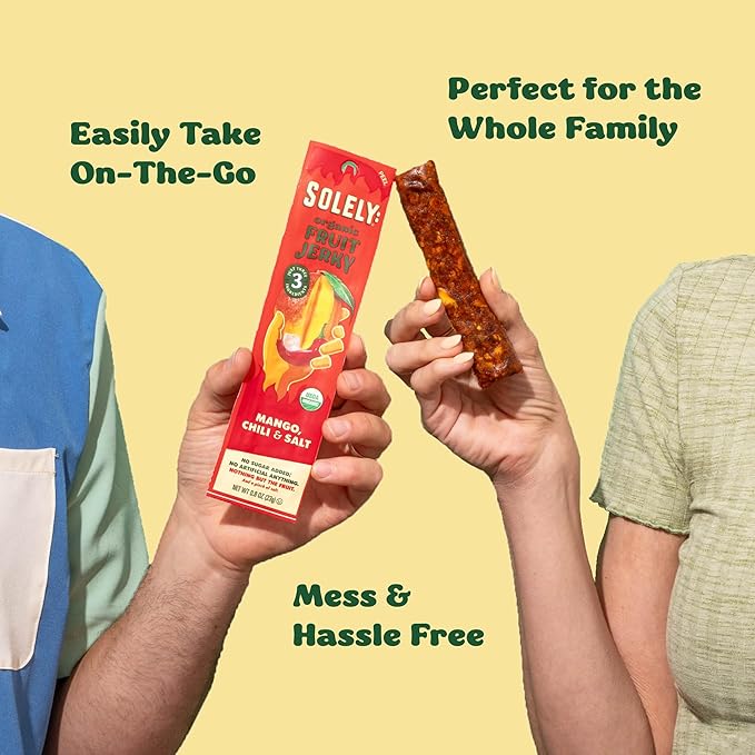 SOLELY - Organic Mango Blueberry Fruit Jerky - 12 Individually Wrapped Strips - Fruit Leather Made from Dried Fruit - Healthy Snacks for Adults & Kids - Non GMO, Vegan Snacks - 0.8oz (23g)
