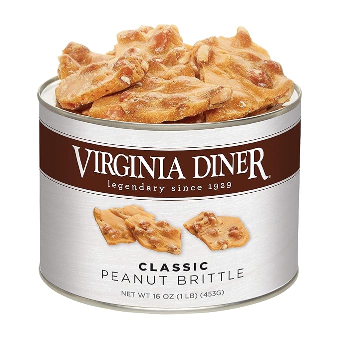 Virginia Diner Gourmet Natural Classic Peanut Brittle - XL Buttery Virginia Peanuts Non-GMO, Preservative Free Gifts from Virginia Since 1929-16 Oz Can