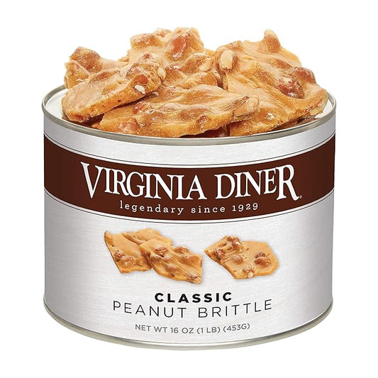 Virginia Diner Gourmet Natural Classic Peanut Brittle - XL Buttery Virginia Peanuts Non-GMO, Preservative Free Gifts from Virginia Since 1929-16 Oz Can