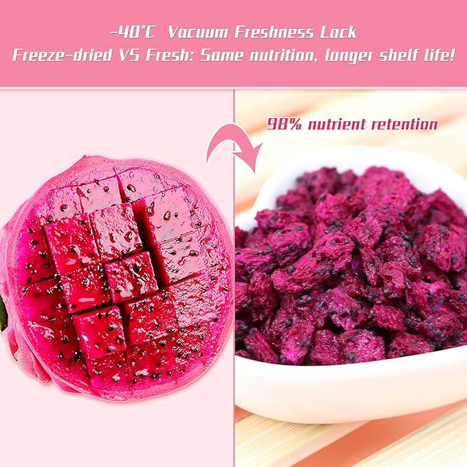 Haomly Freeze-Dried Dragon Fruit,8OZ/230g, No Added Sugars,Sweet Dried Fruit Snacks,100% Natural Red Dragon Fruit Chunks, Ideal for Drinks,Yogurt, Cereal, Smoothies Baked Goods and Water