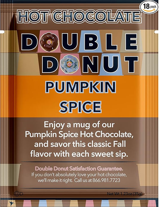 Double Donut Pumpkin Spice Hot Chocolate Mix Packets, Flavored Pumpkin Spice Hot Cocoa Mix, 18 Count