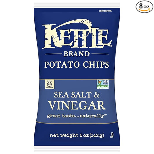 Kettle Brand Potato Chips, Sea Salt and Vinegar, 5 Ounce Bags (Pack of 8)