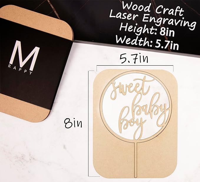 Sweet Baby Boy Cake Topper - Wooden Oh Boy Baby Shower Cake Decorations for Boys - Baby Shower Cake Topper for First Birthday/Gender Reveals Party, Photo Booth Props
