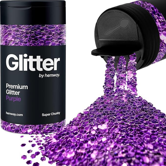 Hemway Premium Glitter Shaker - Purple | Super Chunky Metallic Flake Sequins for Resin & Epoxy Crafts | Craft Supplies for Tumblers, Festival, Hair, Face, Body, Eye & Nail Art | 115 g