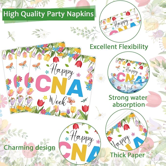 96PCS Happy CNA Week Party Decorations Nurse Week Plates and Napkins Thanks for Everything You Do Nursing Assistant Tableware Dinnerware Set for Doctors Day Medical School Grad Party Decor Supplies