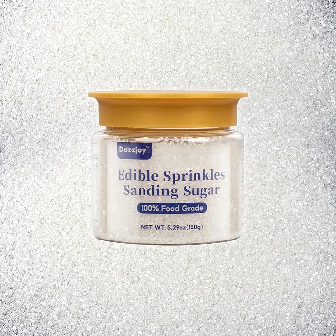 Edible White Sprinkles, White Sanding Sugar Sprinkles for Cake Decorating, Food Grade 150g, Cookie & Cupcake Topper Decoration, Ice Cream, Wedding Halloween Christmas Supplies