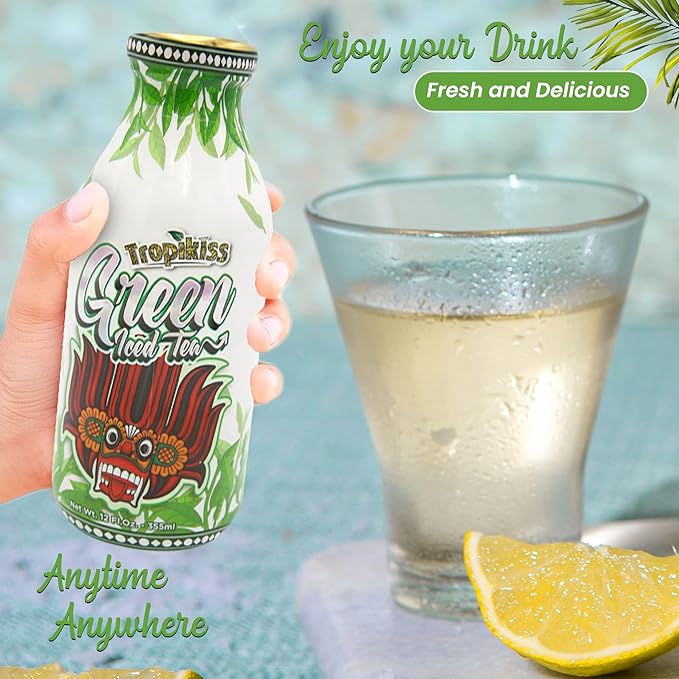 Tropikiss 12-Pack Green Iced Tea – Antioxidant-Rich Refreshing Drink | Natural Bottled Ice Tea | Healthy & Flavorful Beverage