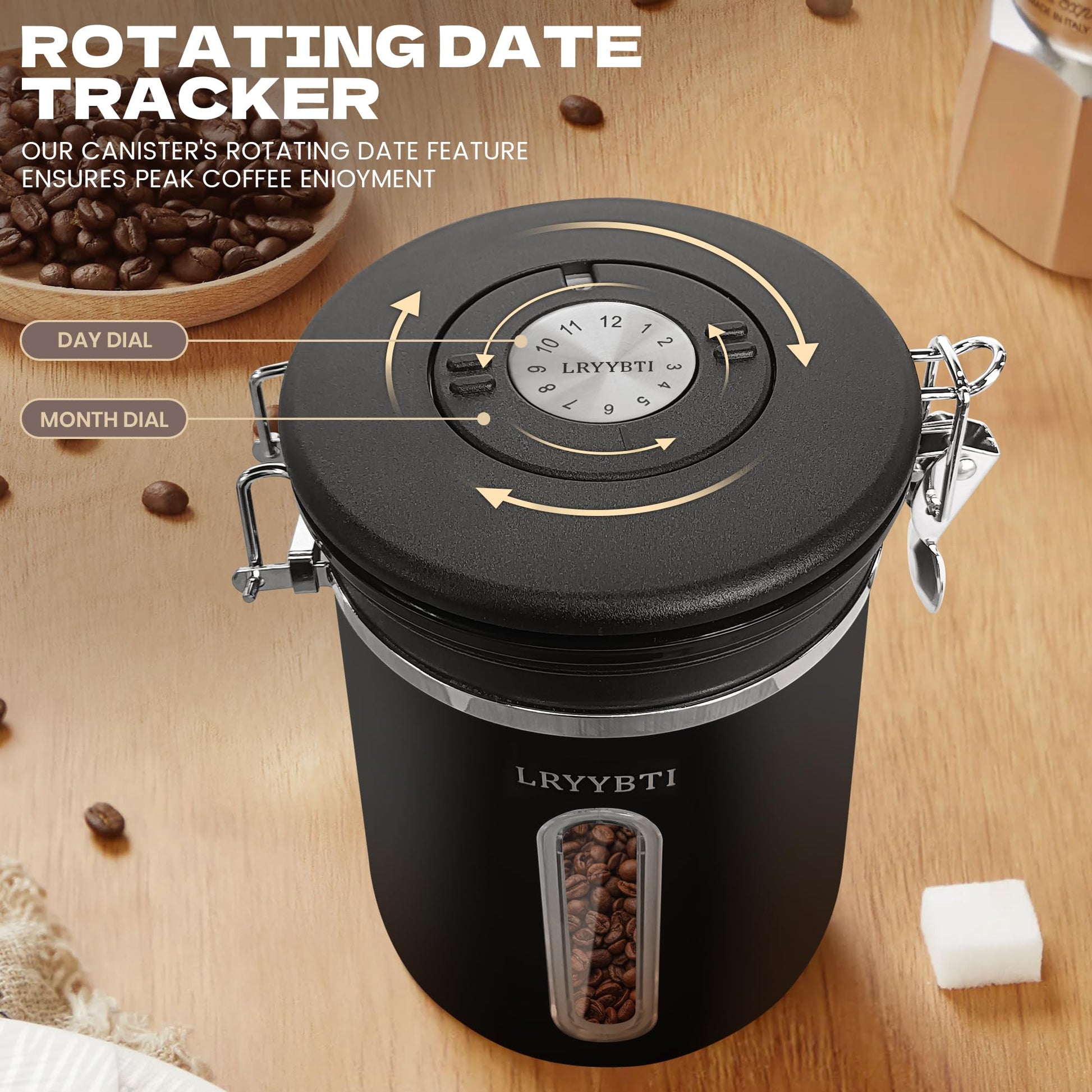 LRYYBTI Coffee Canisters with Window,Airtight Coffee Container，22oz