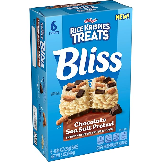 Rice Krispies Treats Bliss Crispy Marshmallow Squares, Snack Bars, Chocolate Sea Salt Pretzel (6 Boxes, 36 Bars)
