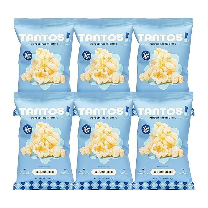 Tantos! Puffed Pasta Chips ??Healthy Pasta Snack by Top Chef Joe Sasto ??Plant-Based, Low Calorie, Crunchy Chips ??Variety Pack ??Marinara, Pesto, Cacio e Pepe, Classico ??Gourmet Bold Flavors (4 oz 6 Pack, Classico)