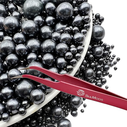SE Si&Moos Black Edible Pearls Black Pearl Sprinkles for Cake Decorating Edible Cake Sugar Pearls Halloween Christmas Cookie Decorations Edible Cake Decorations for Cakes,Cupcakes Toppers 3.5 OZ with Tweezers