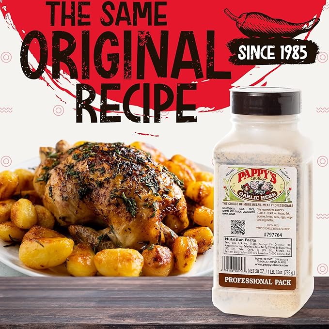 Pappy's Garlic & Herb Seasoning - Perfect for BBQ, Smoked Brisket, Steak, Chicken, Seafood, Veggies & More | Ideal for Grilling, Roasting, and Slow-Cooked Meats