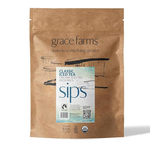 Grace Farms CLASSIC ORGANIC ICED TEA (Twelve 1qt. Brew Bags, 3 Gallons) | Premium Bold & Brisk | Easy Cold Brew 3 Gallons | Gives Back 100% of Profits