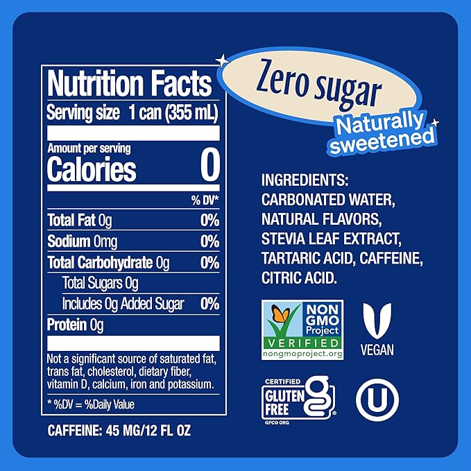 Zevia Zero Sugar Soda, Vanilla Cola, 12 oz Cans (24-Pack) ??Naturally Sweetened, Non-GMO Project Verified, Gluten-Free, Vegan