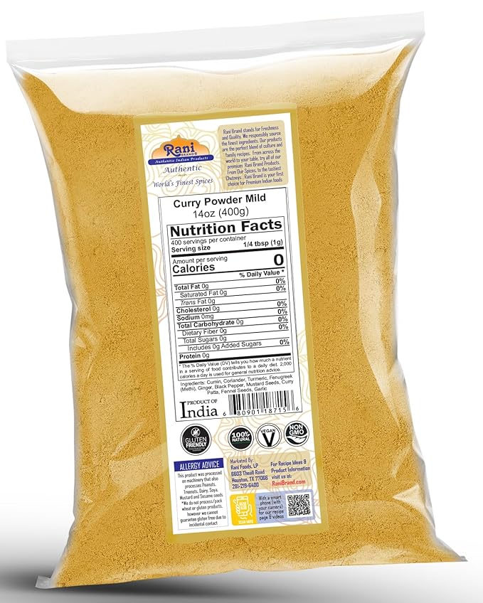 Rani Curry Powder Mild (10-Spice Authentic Indian Blend) 14oz (400g) ~ All Natural | Salt-Free | NO Chili or Peppers | Vegan | No Colors | Gluten Friendly | NON-GMO | Indian Origin