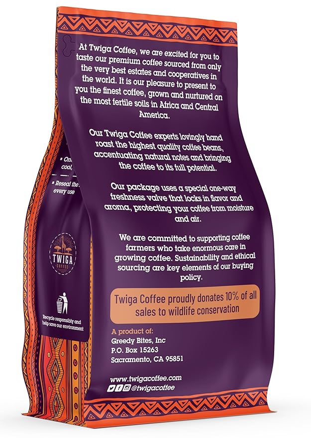 Twiga Coffee Premium Ethiopian Sidamo Decaf ??Organic Medium Roast Arabica Whole Bean ??Decaf Coffee Beans, Rich Berry, Citrus & Floral Notes ??Single Origin, Freshly Roasted from Ethiopia ??12 oz