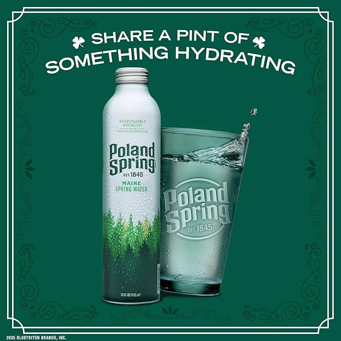 Poland Spring Maine Spring Water Aluminum Bottle – Crisp, Still Bottled Water with Naturally Occurring Minerals & Electrolytes for Taste - Single - 25 fl oz