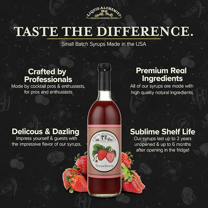 Liquid Alchemist Strawberry Syrup for Drinks - Real Ingredients Make our Strawberry Puree for Drinks a Perfect Margarita Mix - Our Flavored Syrup is Gluten & Dairy Free (12.7 oz)