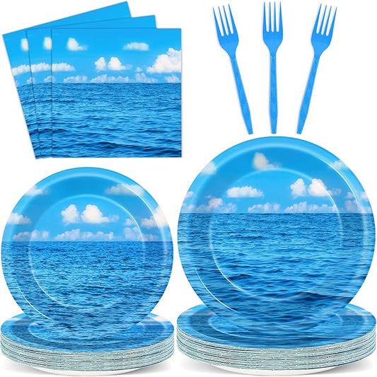 96Pcs Summer Ocean Plates and Napkins Under the Sea Bubbles Blue Sky Party Decorations Beach Dessert Plates Hawaiian Birthday Tableware for 24 Guests Hawaiian Theme Men Woman Birthday Party Supplies