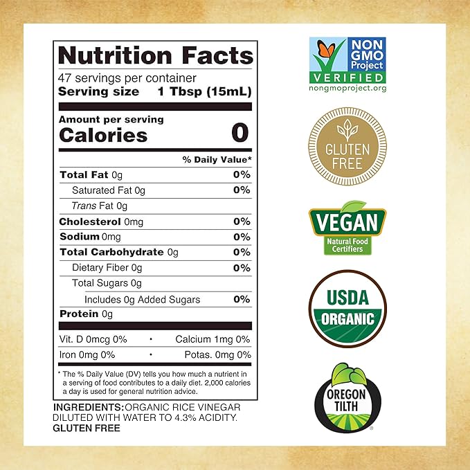 Marukan Organic Unseasoned Rice Vinegar for Enhancing Flavor & Cooking, USDA Organic, Marukan Rice Vinegar (24 fl oz)
