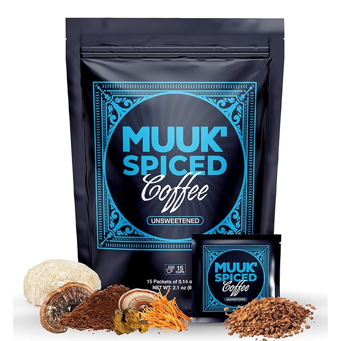 MUUK' SPICED COFFEE | Organic Mushroom Coffee | Cacao, Cinnamon & Cardamom | Adaptogen Mushroom Blend | Better Focus, More Energy and Stronger Immune Defense | 15 CUPS