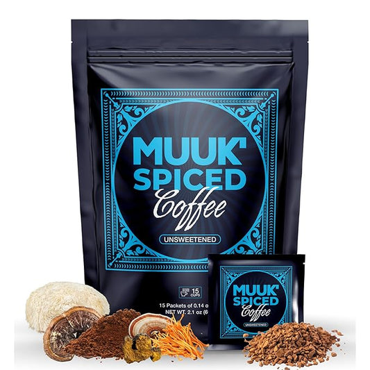 MUUK' SPICED COFFEE | Organic Mushroom Coffee | Cacao, Cinnamon & Cardamom | Adaptogen Mushroom Blend | Better Focus, More Energy and Stronger Immune Defense | 15 CUPS