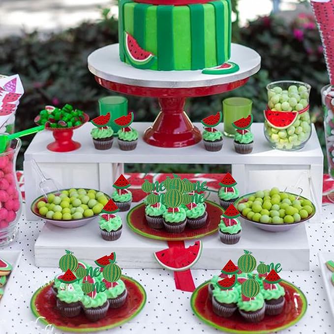 24 Pack Watermelon Cupcake Topper One in a Melon Cupcake Picks Watermelon First Year Birthday Baby Girl First Birthday Party Cake Decorations Supplies