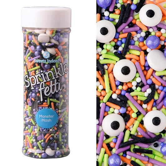 Sweets Indeed Sprinklefetti Monster Mash Sprinkles ??4 oz Jar | Halloween Sprinkle Mix with Candy Eyeballs, Jimmies, Nonpareils & Confetti | Cupcake & Cake Decorations